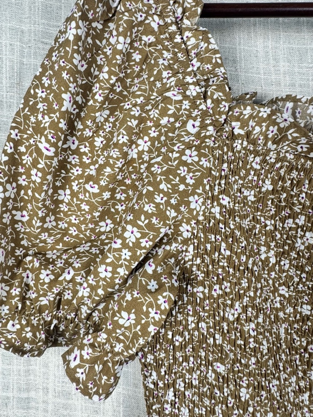Prettygarden Smocked Floral Midi Dress XL Puff Sleeve Cottagecore Brown - Picture 2 of 12
